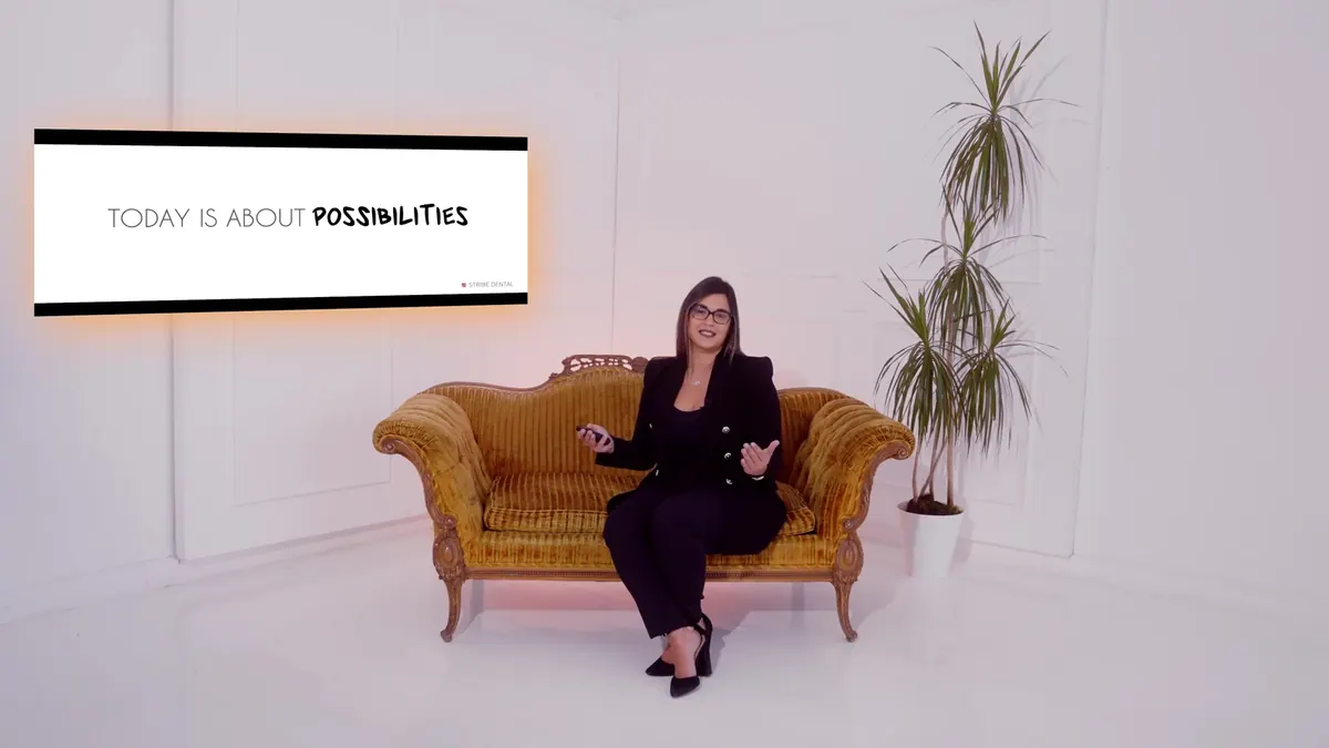 Dr. Andi-Jean Miro on set for the Details introduction, with a slide that reads: today is about possibilities