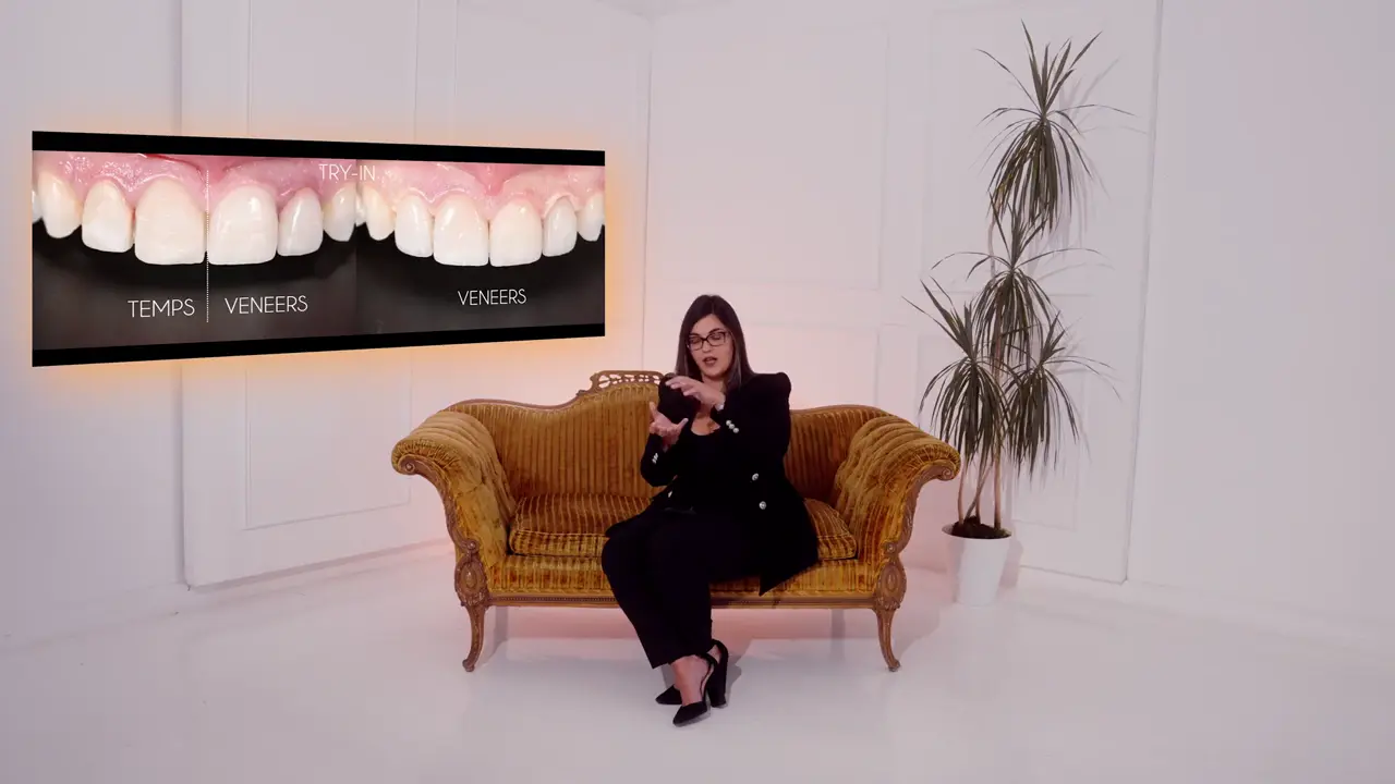 A Details lesson on the preparation visit, comparing temporaries with the Veneer try-in